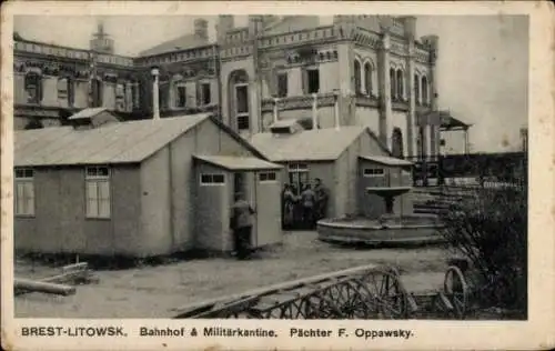 Ak Brest Litowsk Weißrussland, Bahnhof, Militärkantine