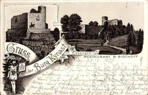 Litho Sobieszów Hermsdorf Kynast  Jelenia Góra Hirschberg im Riesengebirge, Restaurant, Burg Kynast