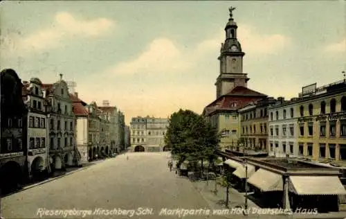 Ak Jelenia Góra Hirschberg Riesengebirge Schlesien, Markt, Hotel Deutsches Haus