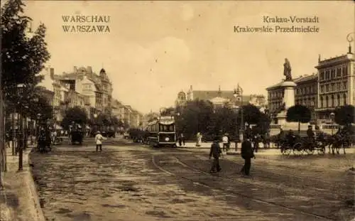 Ak Warszawa Warschau Polen, Krakauer Vorstadt, Straßenbahn