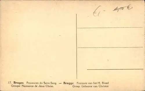 Ak Bruges Brügge Flandern Westflandern, Procession du Saint-Sang, Groupe Naissance de Jesus Christ
