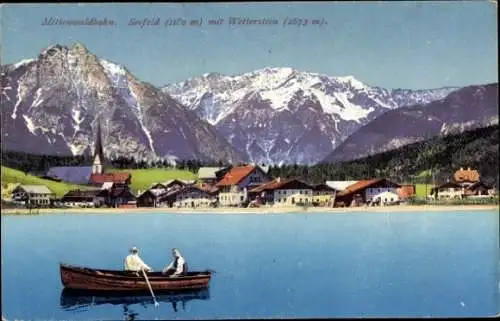 Ak Seefeld Tirol Österreich, Mittenwaldbahn, Wetterstein, Ruderboot, Purger 12626