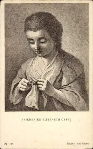 Künstler Ak Oeser, Friederike Elisabeth, strickendes Mädchen, Ackermann 1754