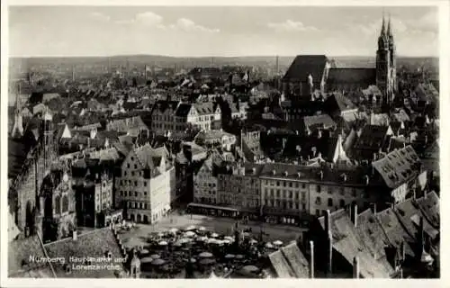 Ak Nürnberg in Mittelfranken, Hauptmarkt und Lorenzkirche