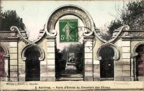 Ak Asnières sur Seine Hauts-de-Seine, Hundefriedhof, Eingangstor