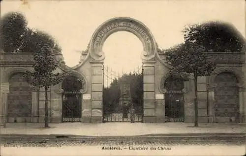 Ak Asnières sur Seine Hauts-de-Seine, Hundefriedhof, Eingangstor