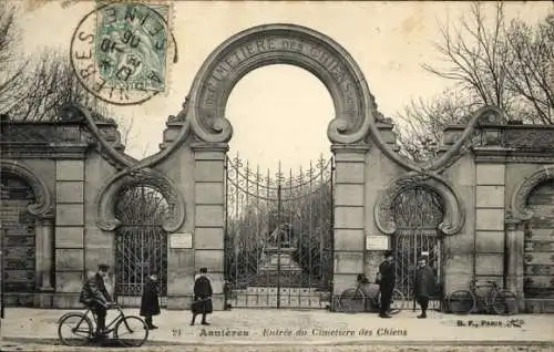 Ak Asnières sur Seine Hauts-de-Seine, Hundefriedhof, Eingangstor