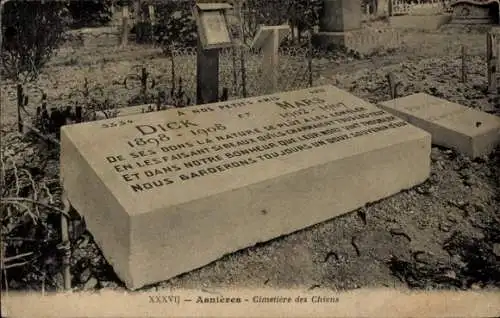 Ak Asnières sur Seine Hauts-de-Seine, Hundefriedhof, Grabstätte Dick und Mars