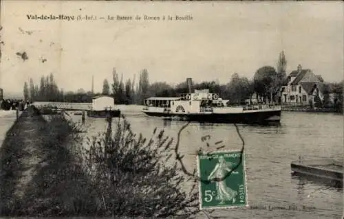 Ak Val de la Haye Seine Maritime, Bateau de Rouen a la Bouille