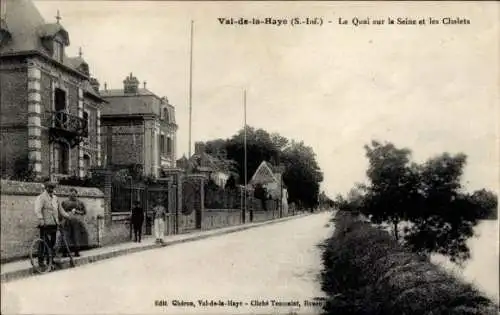 Ak Val de la Haye Seine Maritime, Quai sur la Seine, Chalets