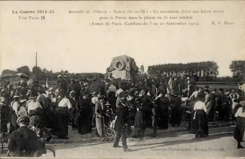 Ak Barcy Seine et Marne, Victoire de la Marne, Monument, I. WK