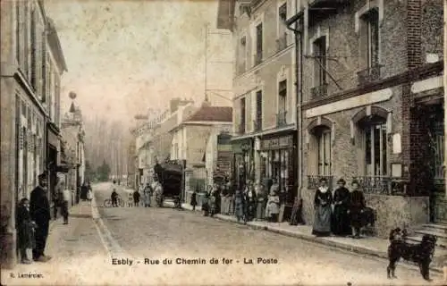 Ak Esbly Seine et Marne, Rue du Chemin de fer, La Poste