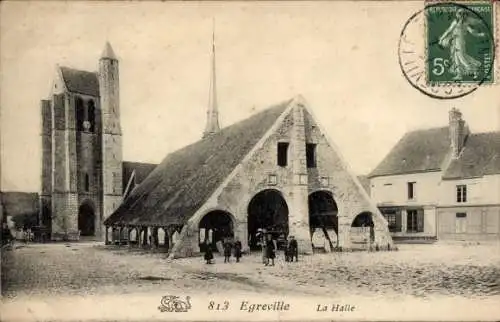 Ak Égreville Seine et Marne, La Halle