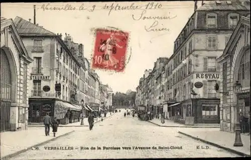 Ak Versailles-Yvelines, Rue de la Paroisse, Avenue Saint-Cloud, Restaurant