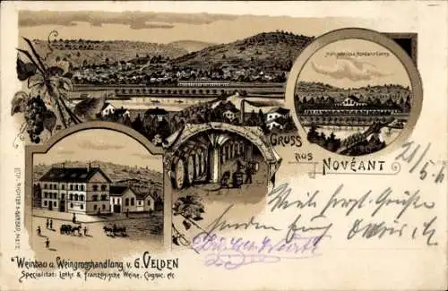 Litho Novéant sur Moselle Neuburg in Lothringen Moselle, Weinbau und Weingroßhandlung G. Velden