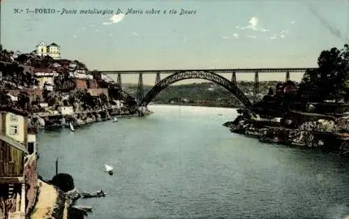 Ak Porto Portugal, Ponte de D Maria Pia sobre o rio Douro