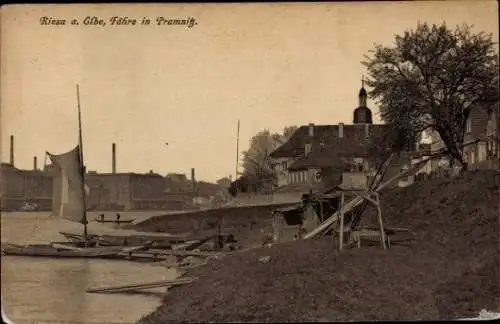 Ak Riesa an der Elbe Sachsen, Fähre in Pramnitz