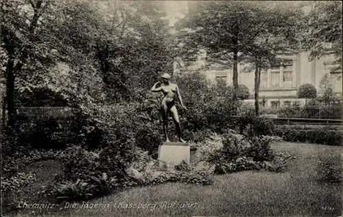 Ak Chemnitz in Sachsen, Statue, Die Jägerin im Garten, Kassberg