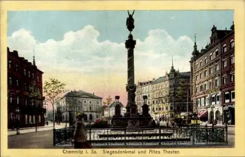 Ak Chemnitz in Sachsen, Siegesdenkmal, Altes Theater