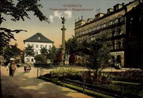 Ak Chemnitz in Sachsen, Theaterstraße, Siegesdenkmal