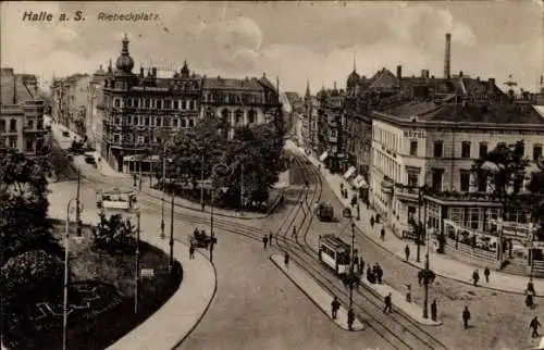 Ak Halle an der Saale, Riebeckplatz, Straßenbahnen