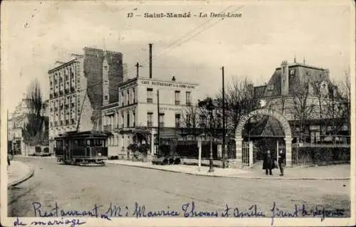 Ak Saint Mandé Val de Marne, La Demi Lune, Straßenbahn