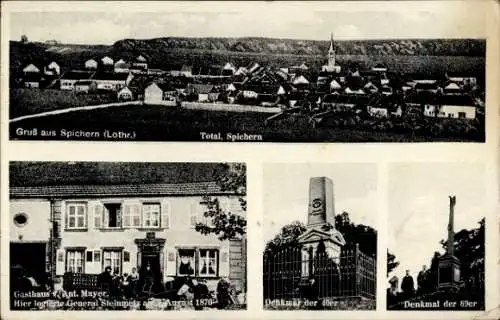 Ak Spicheren Spichern Moselle, Gesamtansicht, Gasthaus Ant. Mayer, Denkmal der 40er