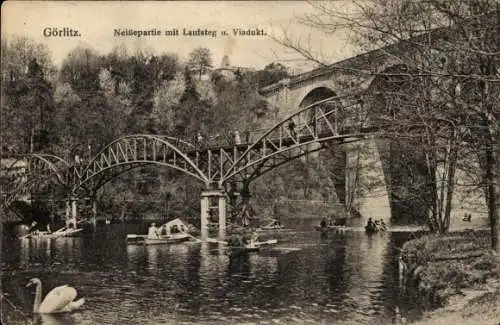 Ak Görlitz in der Lausitz, Neiße, Laufsteg, Viadukt