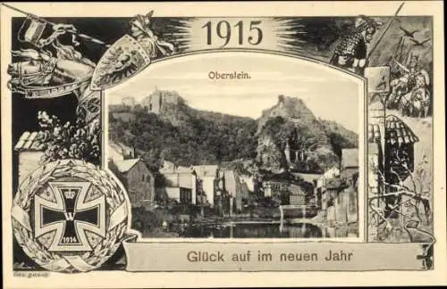 Passepartout Ak Oberstein an der Nahe, Glückwunsch Neujahr 1915, Patriotik 1. WK, Eisernes Kreuz