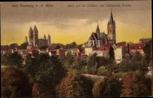 Ak Bad Homburg vor der Höhe Hessen, Erlöserkirche und katholische Kirche