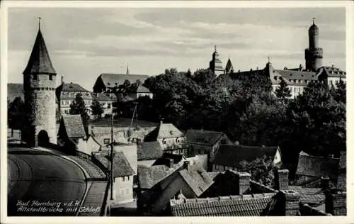 Ak Bad Homburg v.d.H., Blick auf die Altstadtbrücke und das Schloss