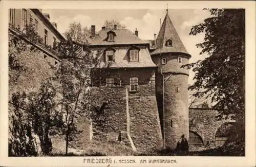 Ak Friedberg Hessen, Am Burggraben, Burgturm