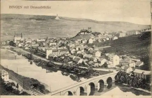 Ak Bingen am Rhein, Teilansicht, Drususbrücke