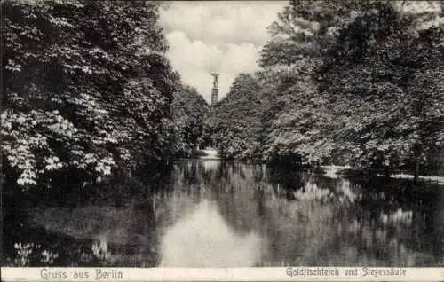 Ak Berlin Tiergarten, Siegessäule, Goldfischteich