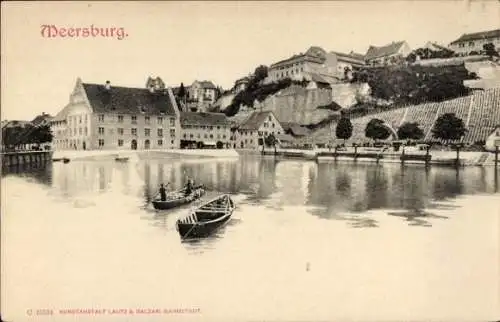 Ak Meersburg am Bodensee, Teilansicht, Ruderboote