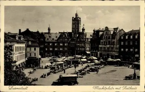 Ak Darmstadt in Hessen, Marktplatz, Rathaus