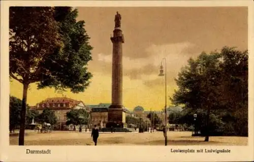 Ak Darmstadt in Hessen, Louisenplatz mit Ludwigsäule