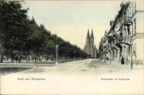 Ak Wiesbaden in Hessen, Rheinstraße, Ringkirche