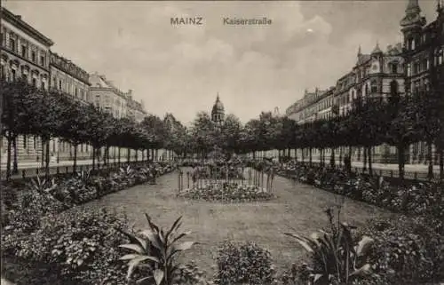 Ak Mainz am Rhein, Kaiserstraße, Gartenanlage