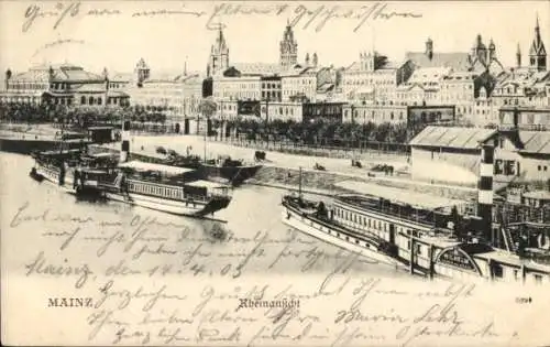 Ak Mainz am Rhein, Rheinansicht, Dampfschiffe