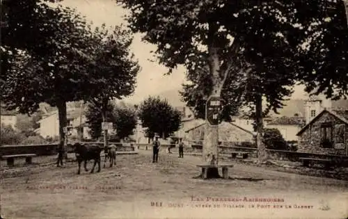 Ak Oust Ariège, Brücke über den Garbet, Eingang zur Stadt