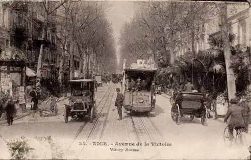 Ak Nizza Nizza Alpes Maritimes, Avenue de la Victoire, Straßenbahn