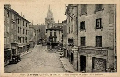 Ak Lalouvesc Ardèche, Hauptplatz, Avenue de la Basilique