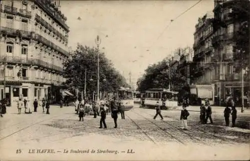 Ak Le Havre Seine-Maritime, Boulevard de Strasbourg, Straßenbahn