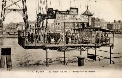 Ak Rouen Seine-Maritime, Nacelle du Pont a Transbordeur in Betrieb