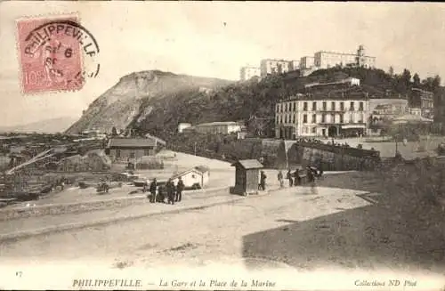 Ak Philippeville Skikda Algerien, Bahnhof, Place de la Marine