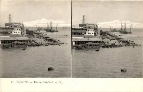 Stereo Ak Port Said Ägypten, Gesamtansicht, Hafen