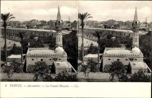 Stereo Ak Alexandria Ägypten, Große Moschee