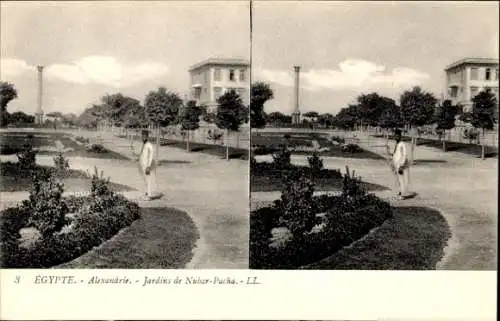 Stereo Ak Alexandria Ägypten, Gärten von Nubar Pascha