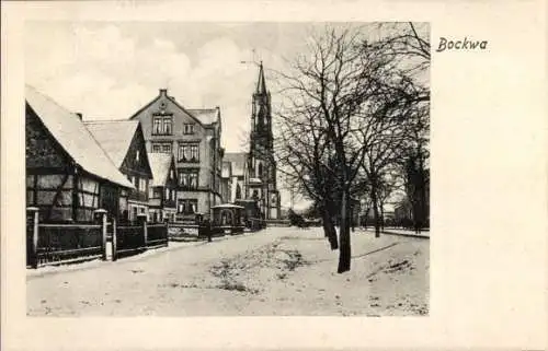 Ak Bockwa Zwickau in Sachsen, Straßenpartie, Kirche, Winter